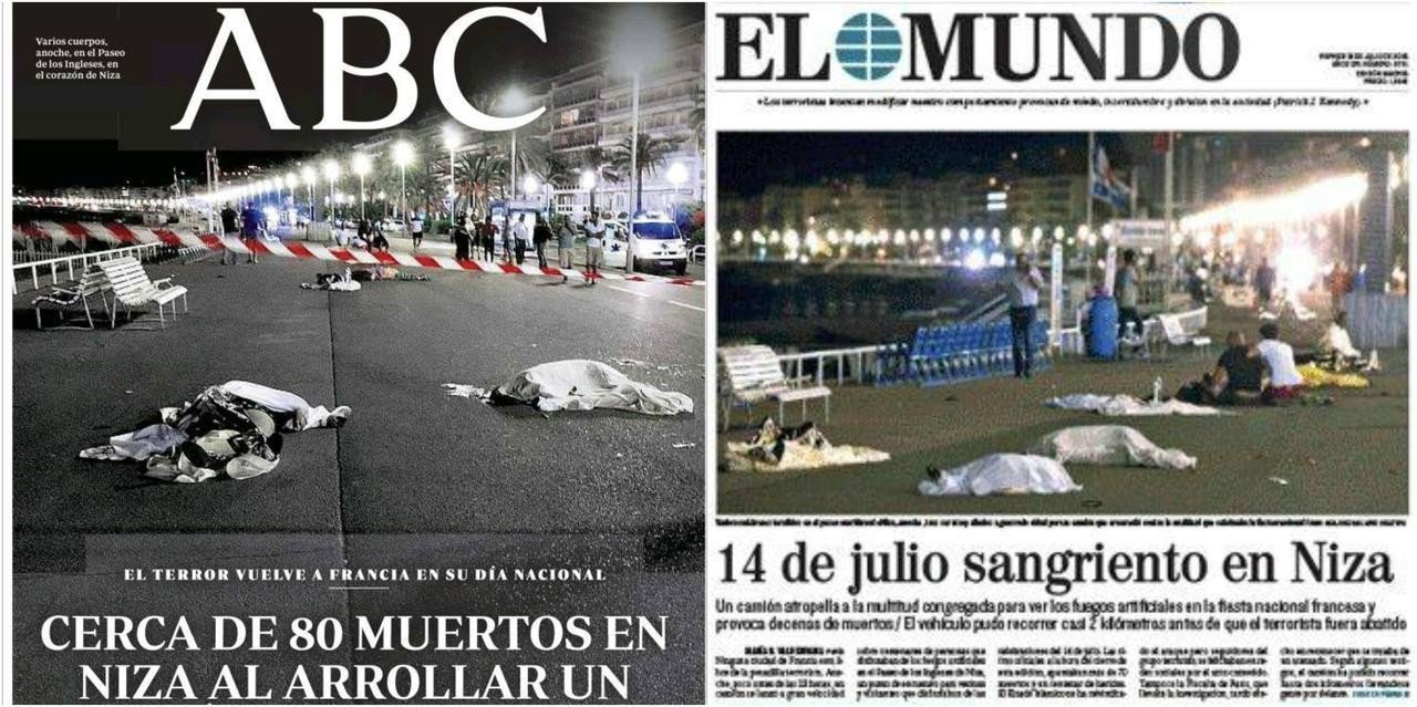 Portadas de ABC y El Mundo tras el atentado de Niza.