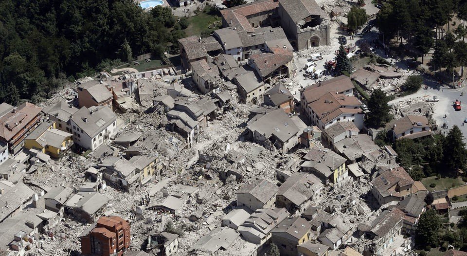 Vista aérea de Amatrice tras el terremoto.