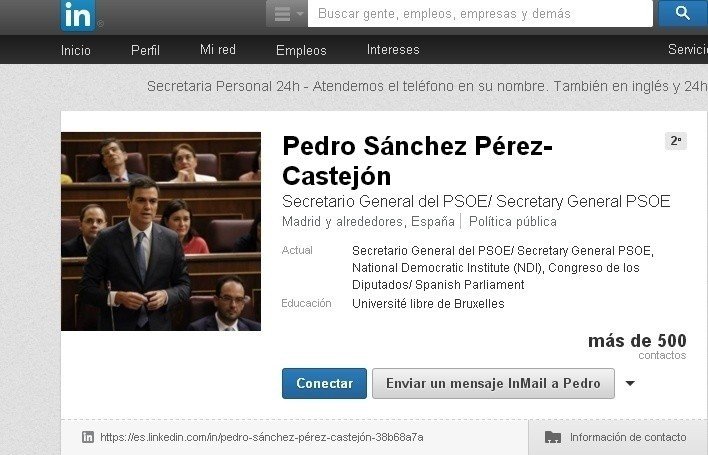 Perfil de Pedro Sánchez en LinkedIn.