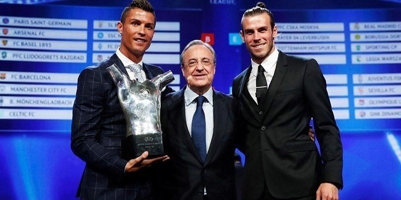 Cristiano Ronaldo, Florentino Pérez y Gareth Bale.