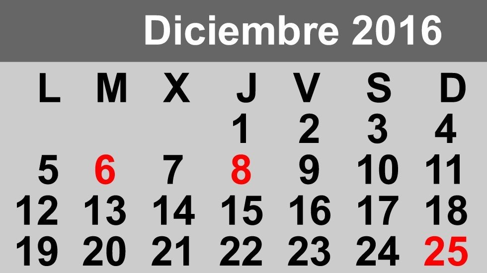 Calendario de festivos de diciembre.