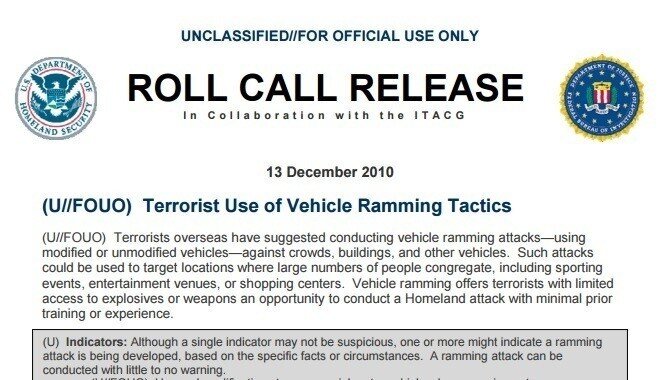 Informe del Departamento de Seguridad Nacional de EE.UU. advirtiendo de la t&aacute;ctica terrorista del atropello a multitudes.