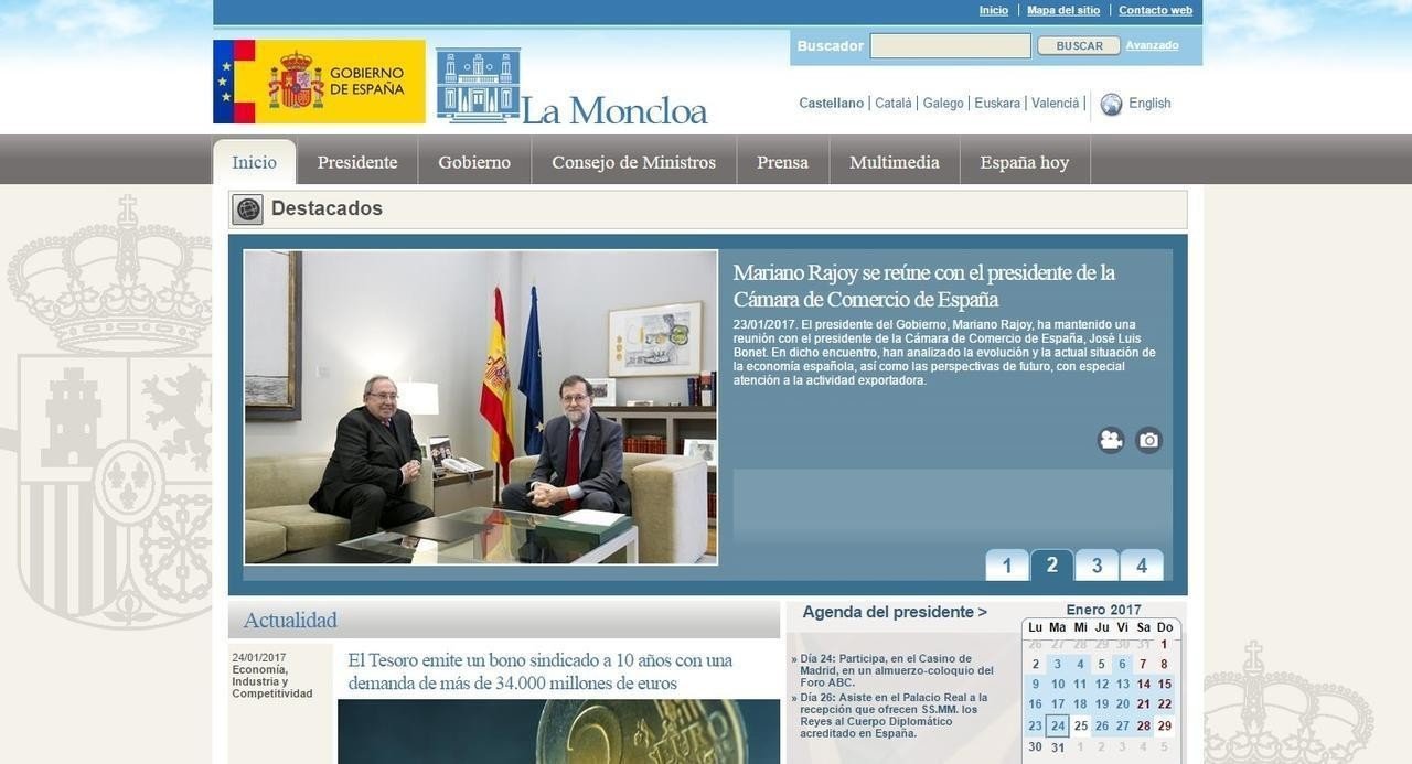 La web de La Moncloa ofrece las lenguas cooficiales pero no traduce el contenido.