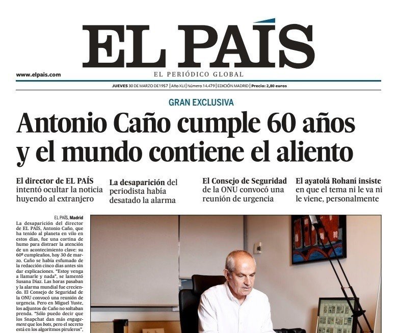 Portada de El País dedicada a Antonio Caño. 