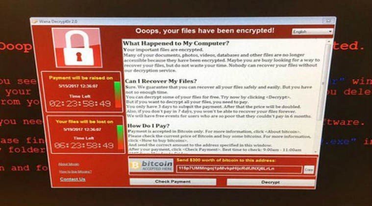 Patallazo que muestra un ordenador infectado por el ransomware 'WannaCry'