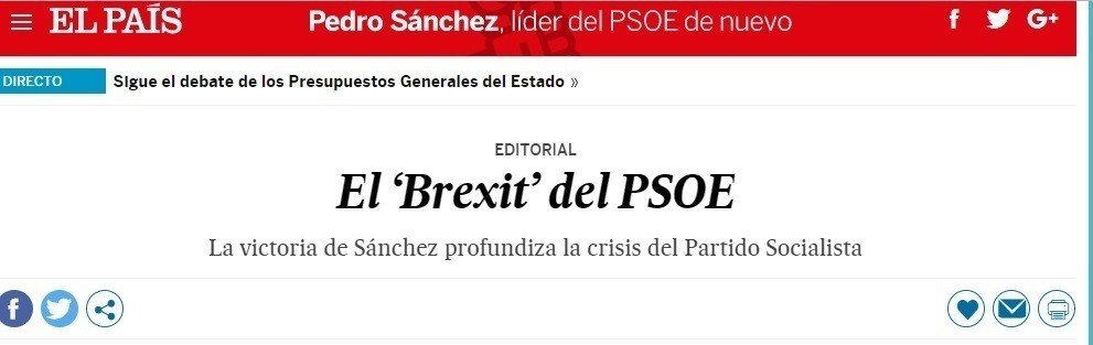 Editorial de El País tras la victoria de Pedro Sánchez. 