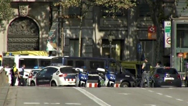 Cordón de seguridad tras el atentado de Barcelona.