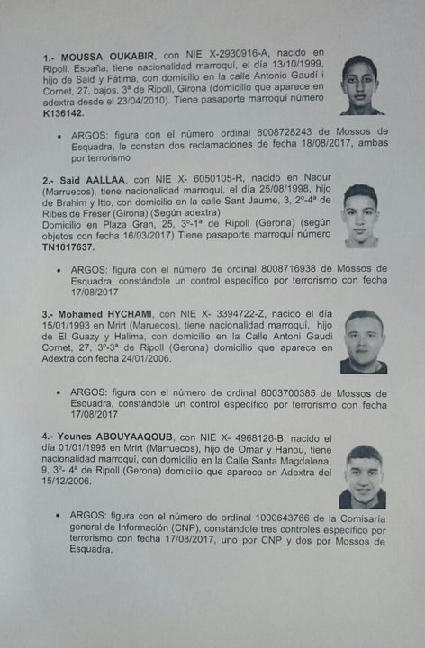 Ficha de los cuatro supuestos terroristas.