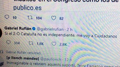 El tweet de Gabriel Rufián.