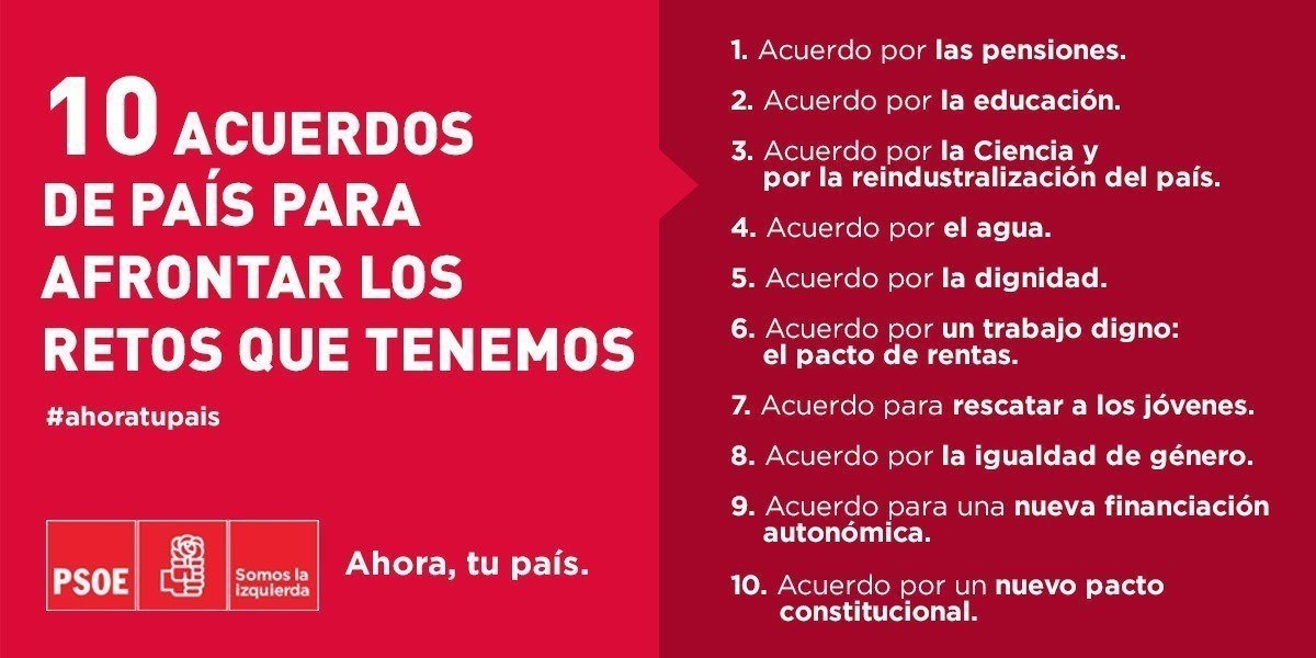 Diez acuerdos de país propuestos por Pedro Sánchez.