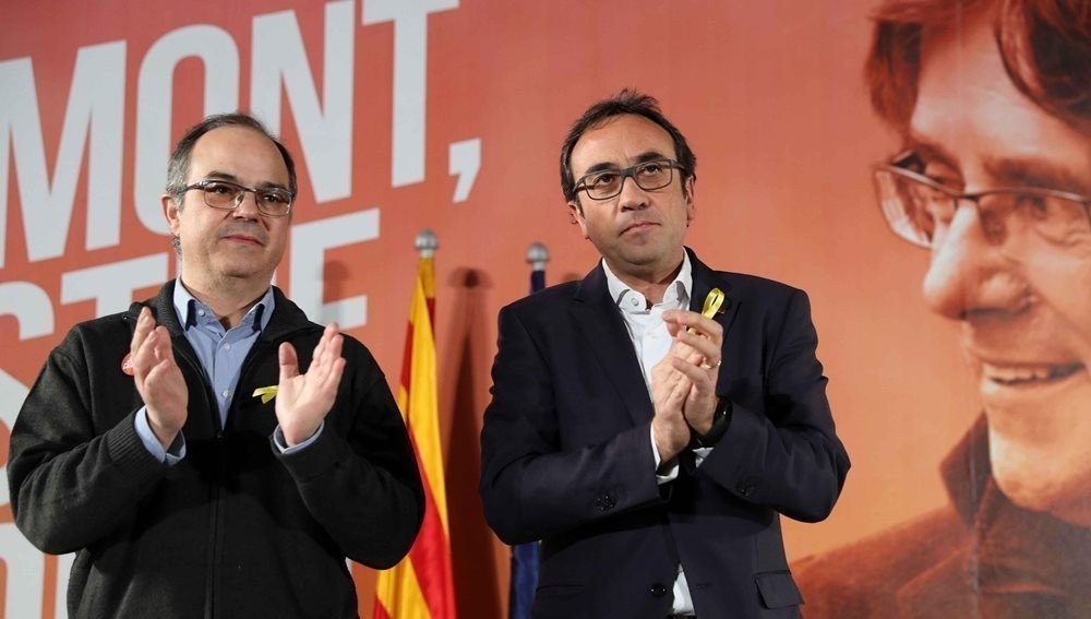 Jordi Turull y Josep Rull en un acto de campaña de JxCAT.