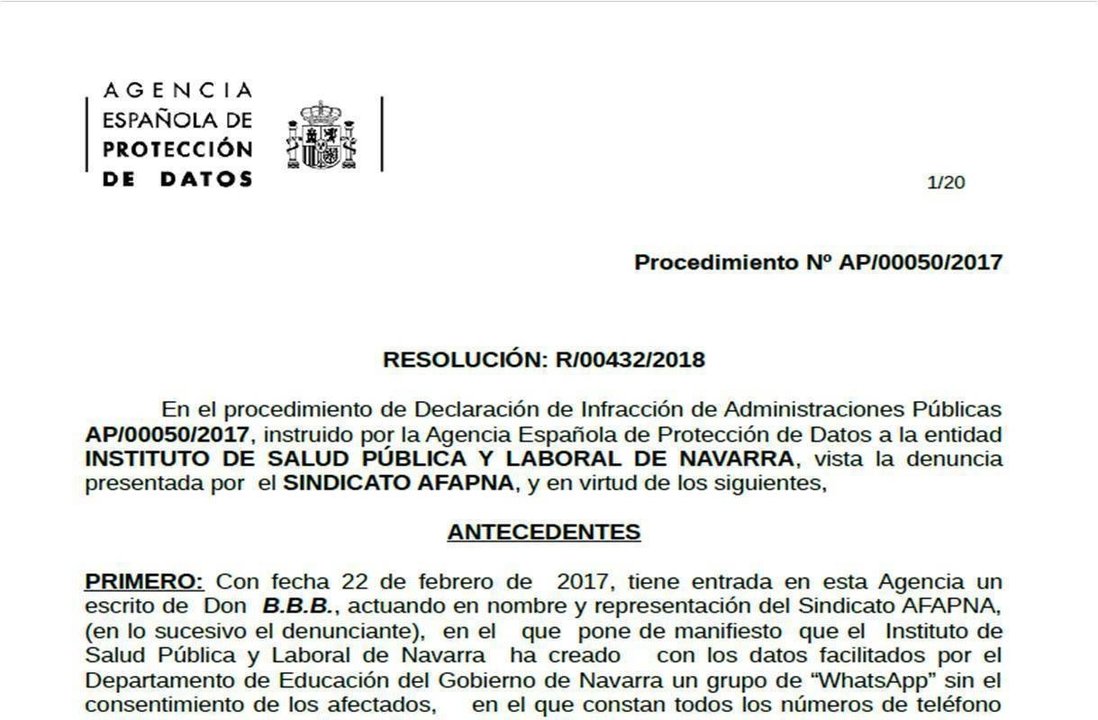Resolución de la Agencia Española de Protección de Datos.