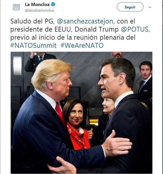 La escena de Donald Trump y Pedro Sánchez que difundió Moncloa.
