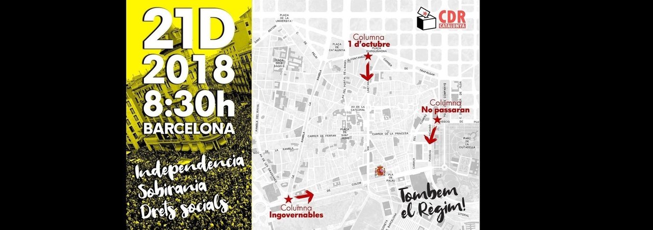 Mapa de los CDR para manifestarse en Barcelona contra el Consejo de Ministros.