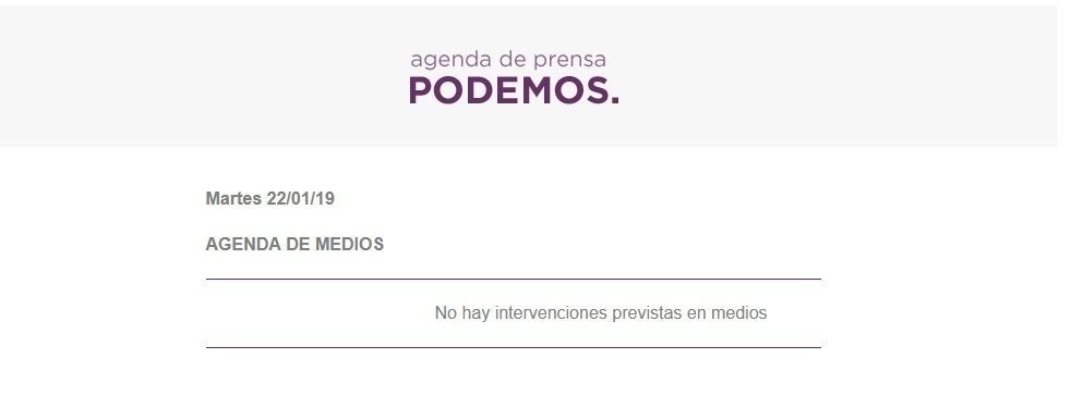 Agenda de Podemos del 22 de enero de 2019.