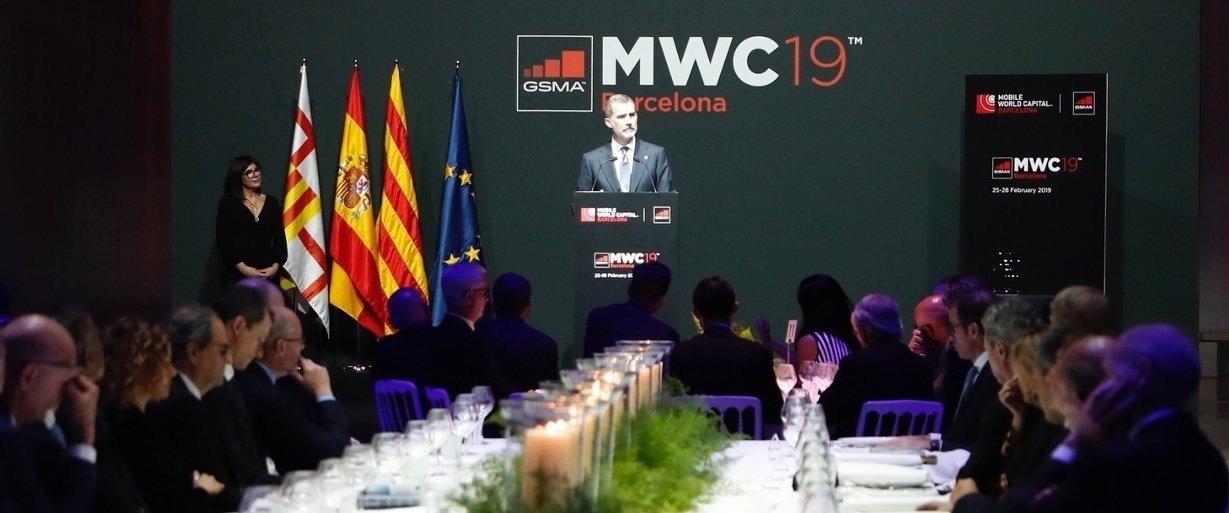 Felipe VI, en la cena de bienvenida del Cena Oficial del Mobile World Congress 2019.