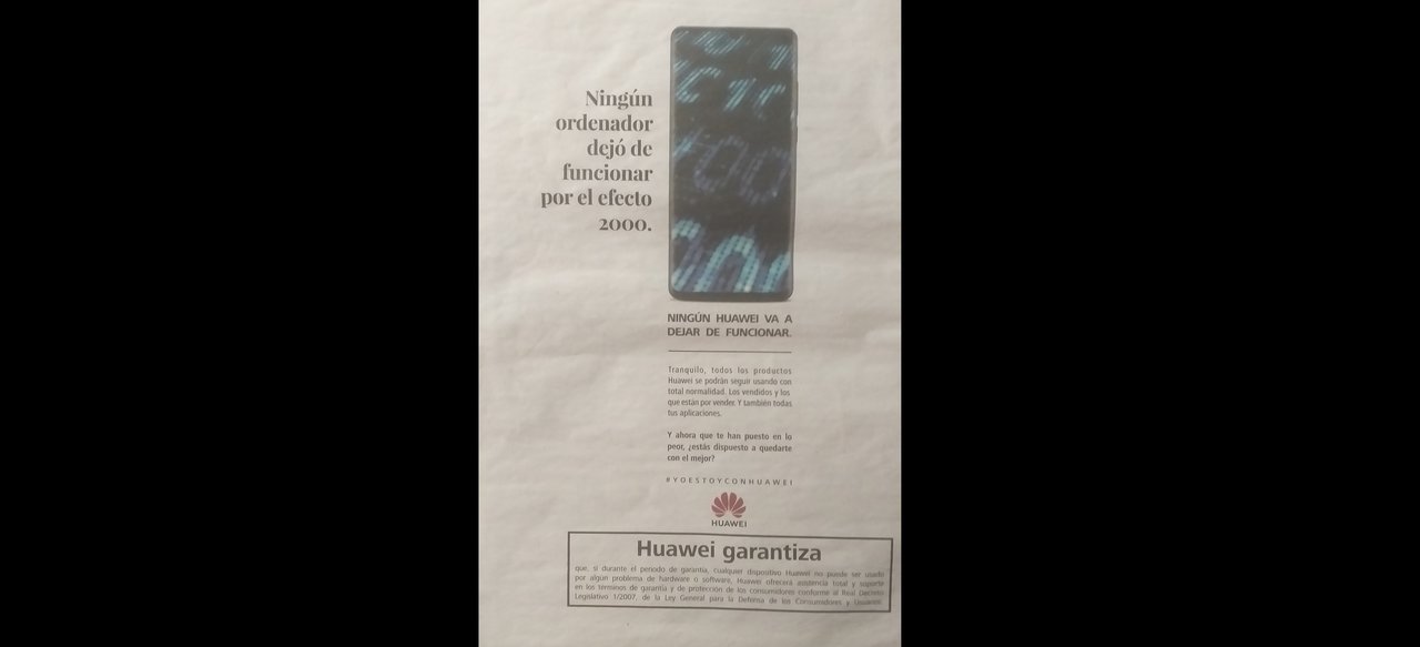 Anuncio de Huawei en un periódico.