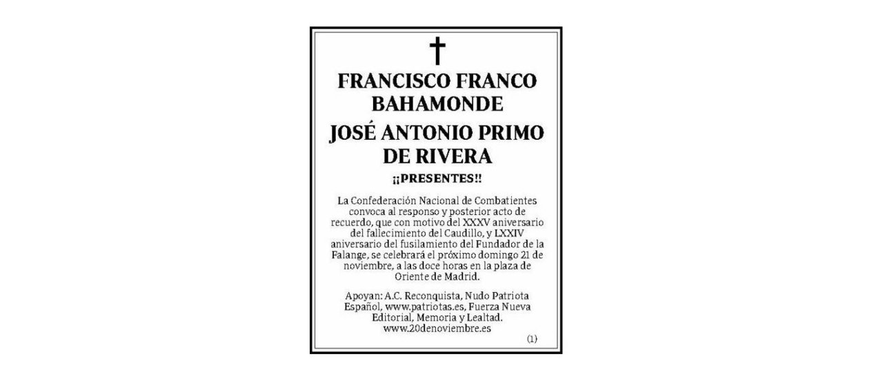 Esquela en ABC por Franco y Primo de Rivera.