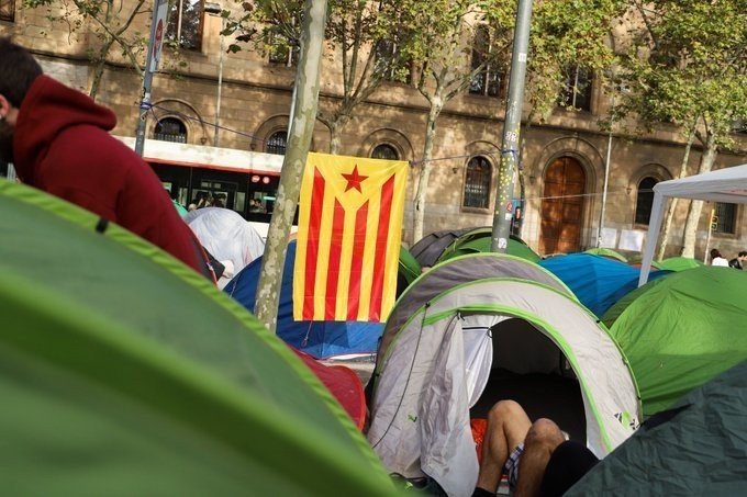 Acampada independentista en Barcelona.