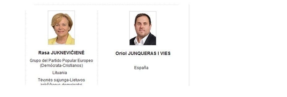 La ficha de Oriol Junqueras, cuando estaba en la web del Parlamento Europeo.