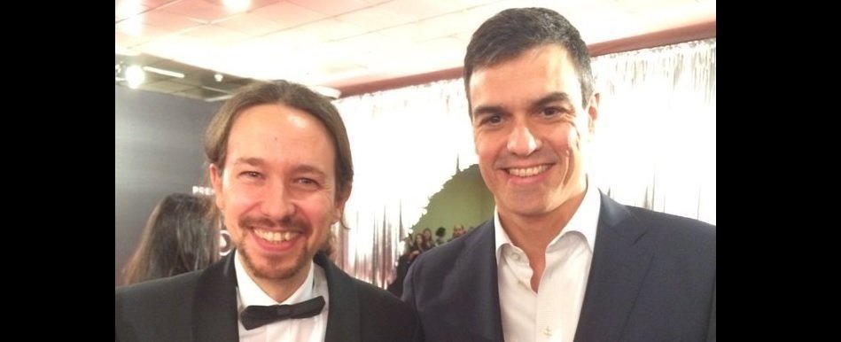 Pablo Iglesias y Pedro Sánchez, en la gala de los Goya en 2016.