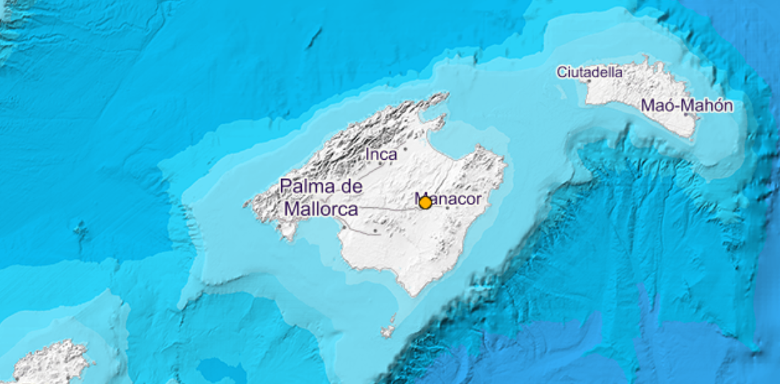 El epicentro del terremoto en Mallorca.