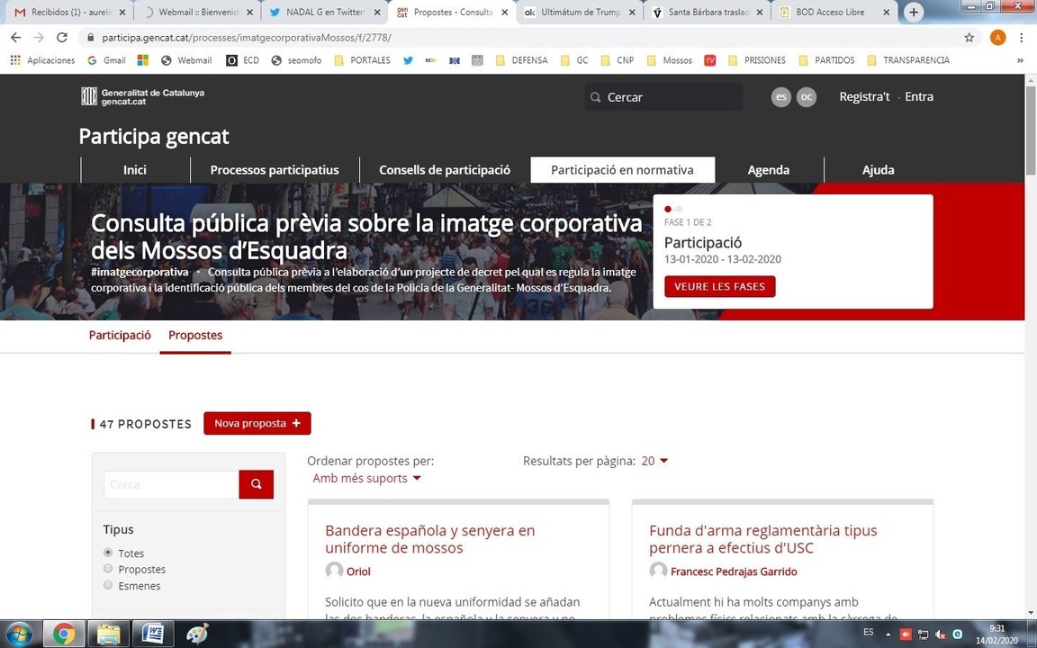 Página web de la consulta públcia de los uniformes de los mossos