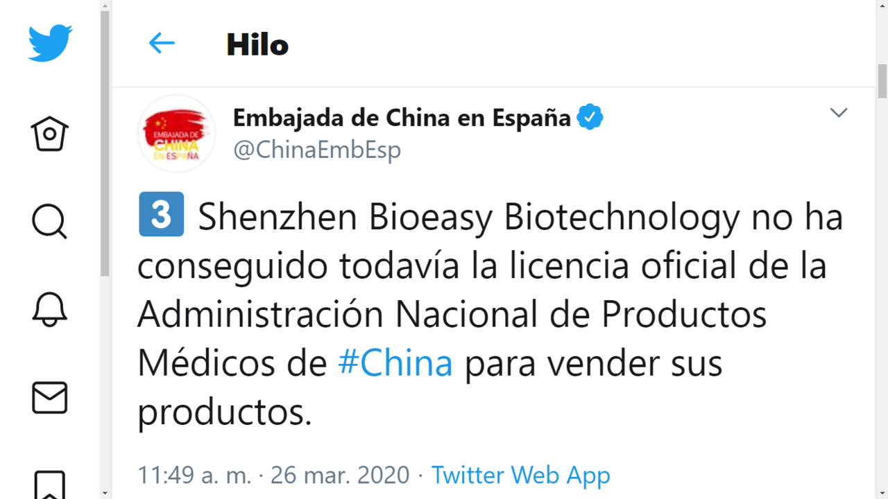 Un tweet de la Embajada de China en España