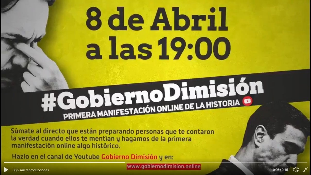 &#34;Gobierno Dimisión&#34;, cartel de la primera manifestación on-line en España.
