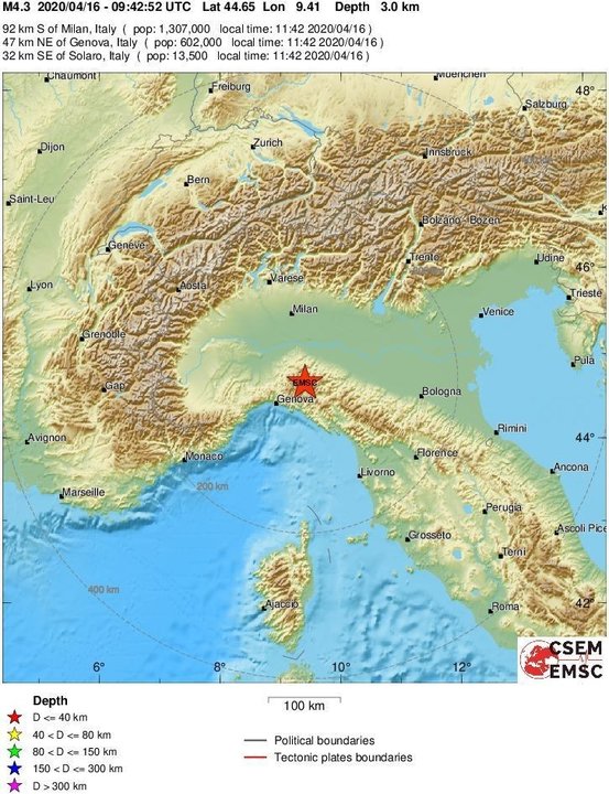 Terremoto de 4,2 grados en el norte de Italia, la zona más afectada por COVID-19