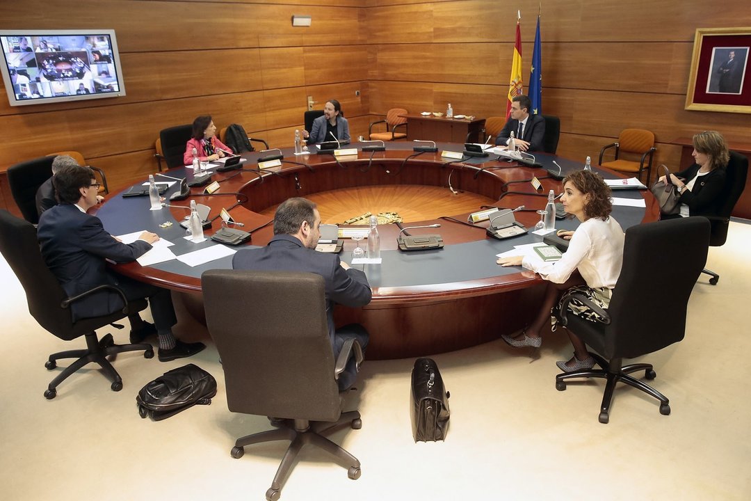 Pablo Iglesias en un Consejo de Ministros en Moncloa en el mes de marzo de 2020