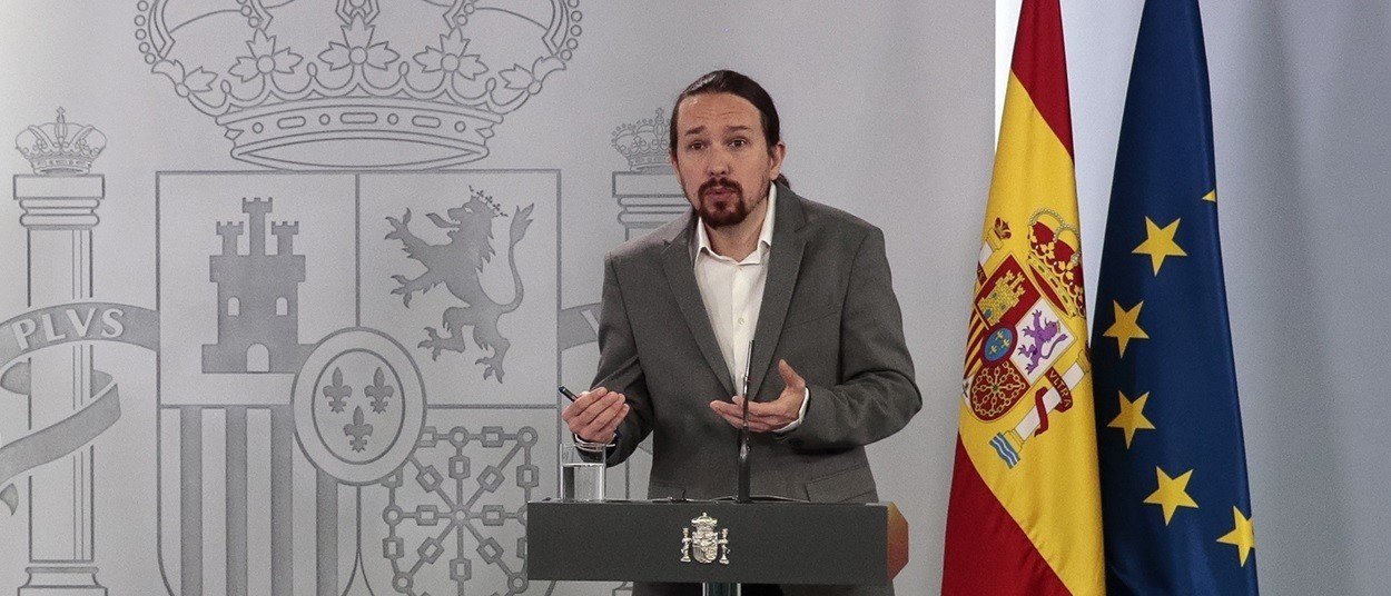 Pablo Iglesias comparece en el Palacio de la Moncloa.