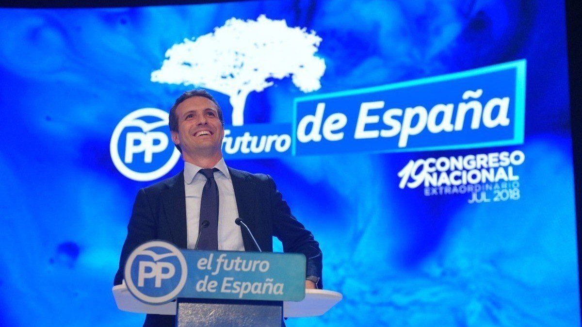 Pablo Casado, cuando fue elegido en el Congreso Nacional Extraordinario del PP.