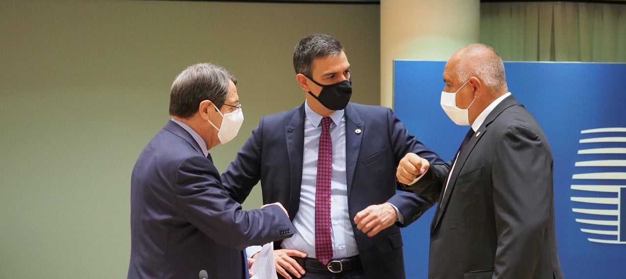 Pedro Sánchez, en el Consejo Europeo del rescate por el coronavirus.