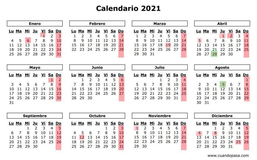 Calendario Laboral 2021.