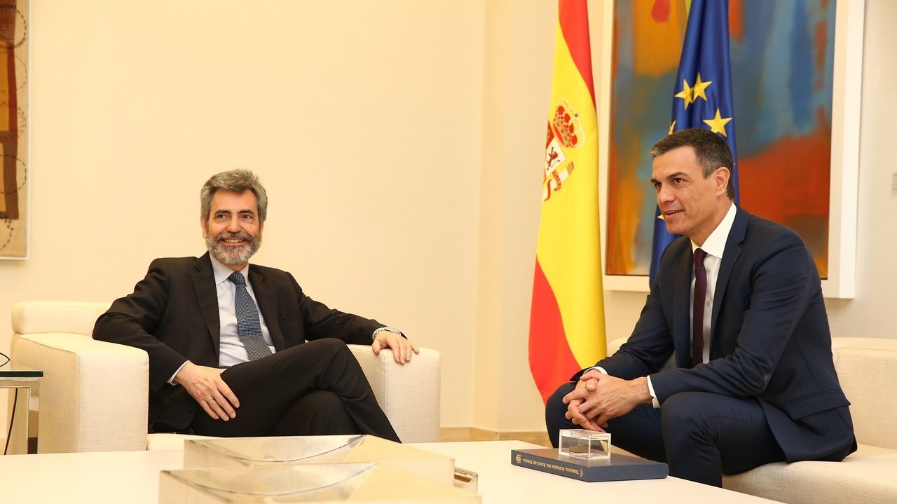 Carlos Lesmes y Pedro Sánchez, en el Palacio de la Moncloa.