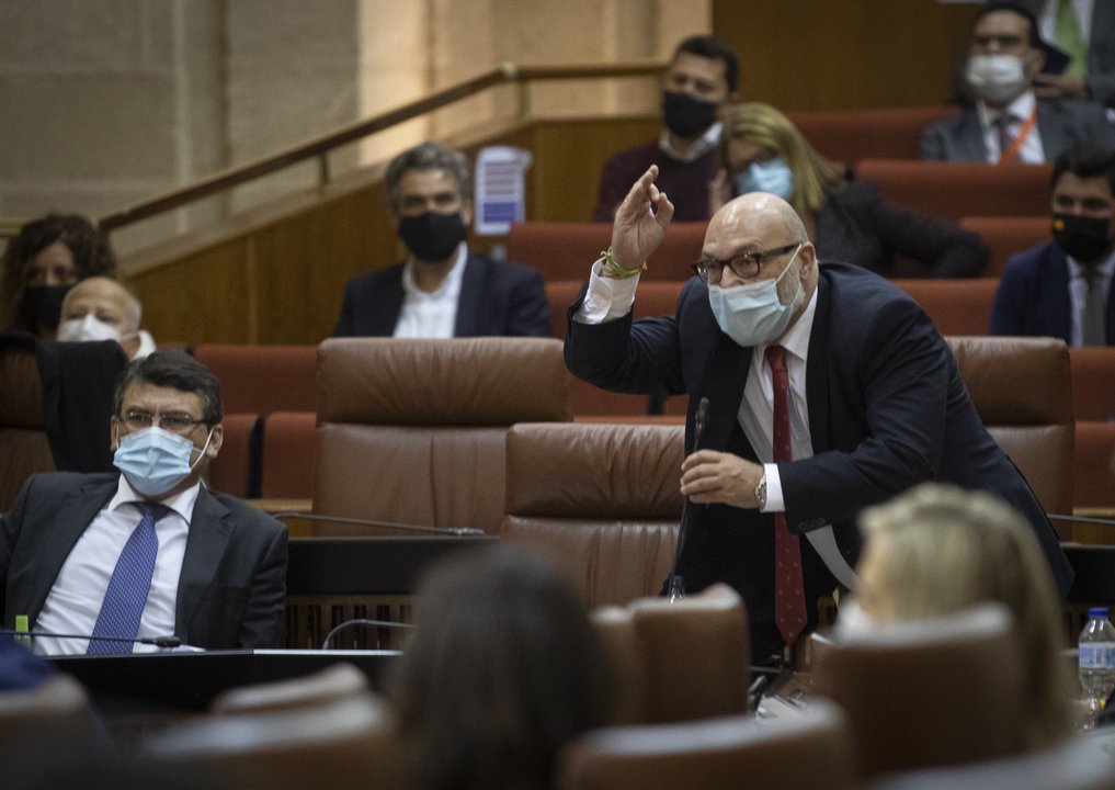 El portavoz de VOX, Alejandro Hernández, durante el pleno en el Parlamento de Andalucía