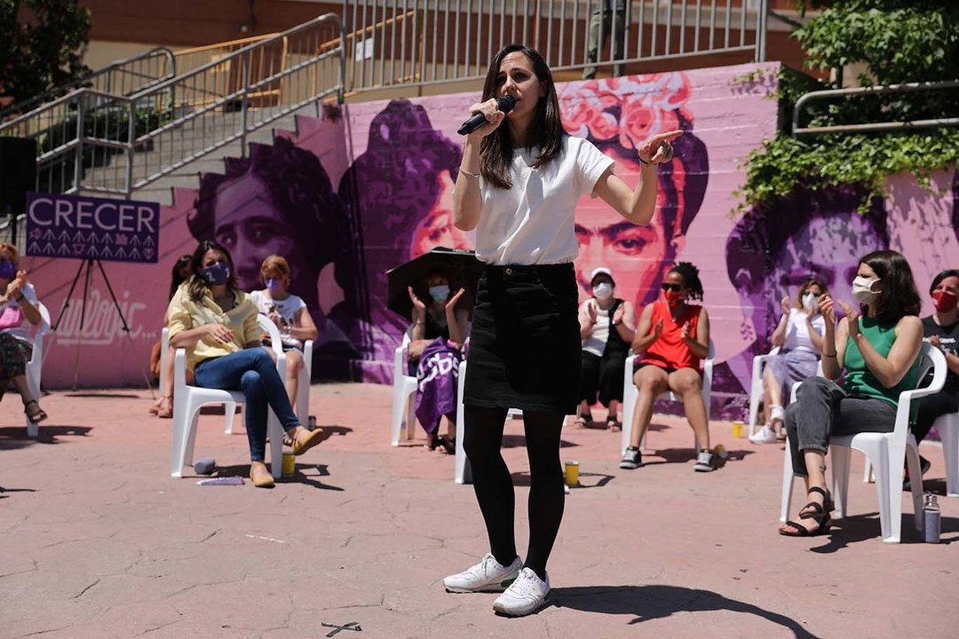 La ministra de Derechos Sociales, Ione Belarra, durante un acto de su campaña para liderar Podemos, a 29 de mayo de 2021, en Getafe, Madrid (España)