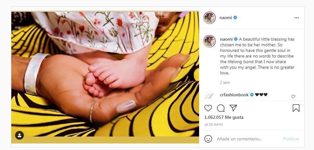 Mensaje de Naomi Campbel en Instagram.