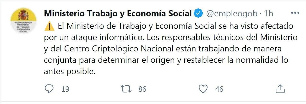Tweet del Ministerio de Trabajo y Economía Social.