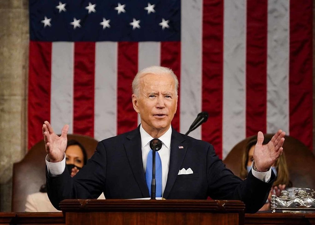 El presidente de Estados Unidos, Joe Biden, durante su discurso tras 100 días en el cargo. 29/4/2021