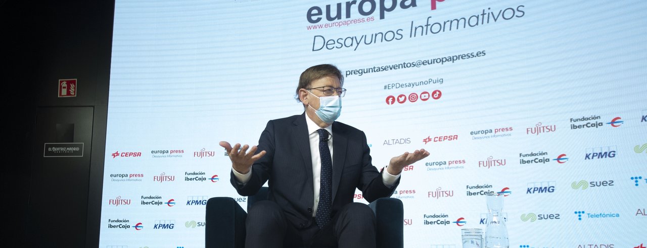 Ximo Puig, presidente de la Generalitat Valenciana, en un desayuno informativo en Madrid (Foto: Alberto Ortega / Europa Press).
