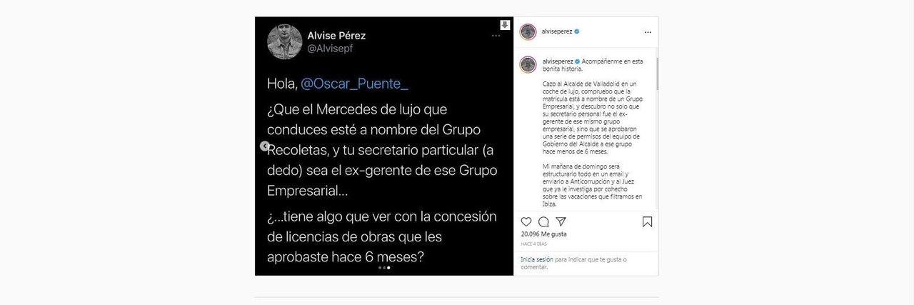 El mensaje de Alvise Pérez en Instagram.