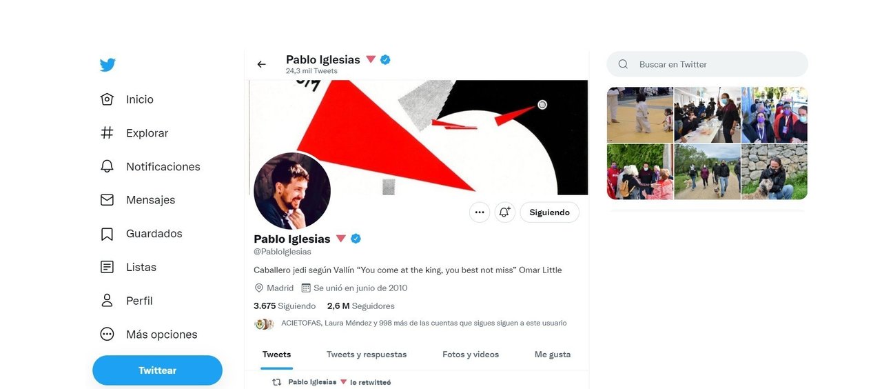 Perfil de Twitter de Pablo Iglesias.