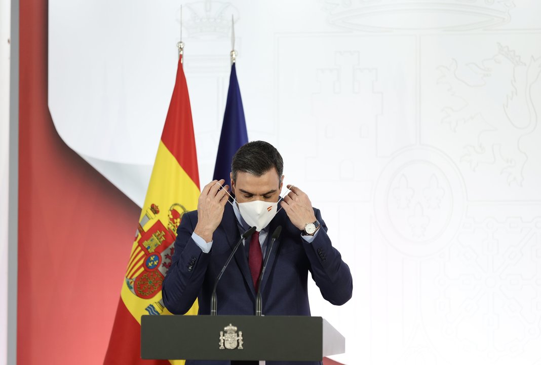El presidente del Gobierno, Pedro Sánchez, en la presentación del informe de rendición de cuentas del Gobierno de España correspondiente a 2021, ‘Cumpliendo’.