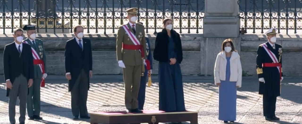 Los reyes en la Pascua Militar acompañados de la ministra de Defensa, Margarita Robles y el ministro de Interior, Grande-Marlaska.