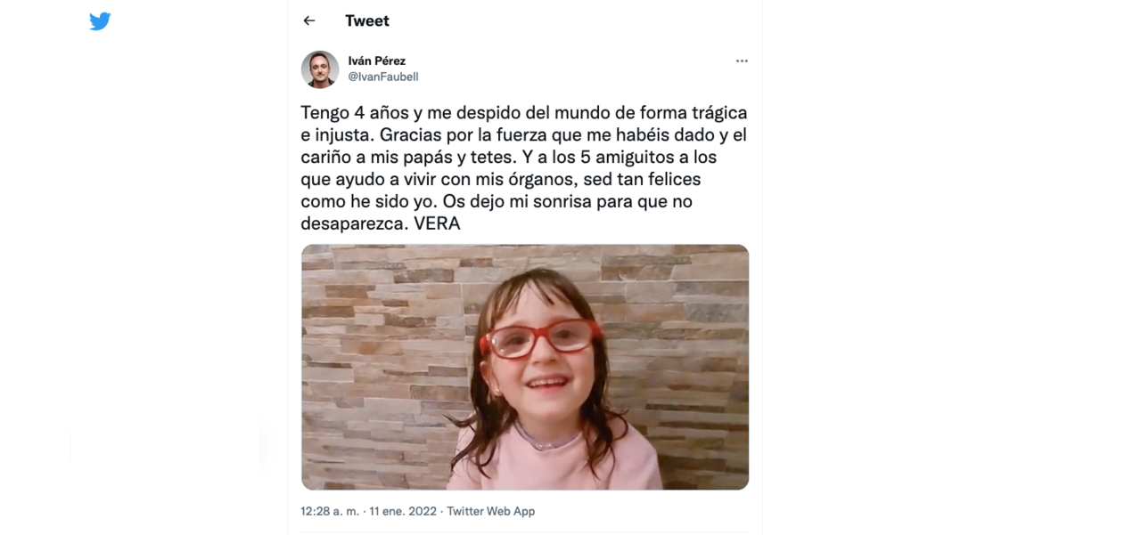 Tuit de la familia de Vera, la niña fallecida en el accidente del castillo hinchable de Mislata