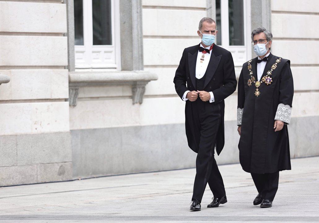 El Rey, Felipe VI y el presidente del Tribunal Supremo, Carlos Lesmes, en la apertura del Año Judicial en 2021.