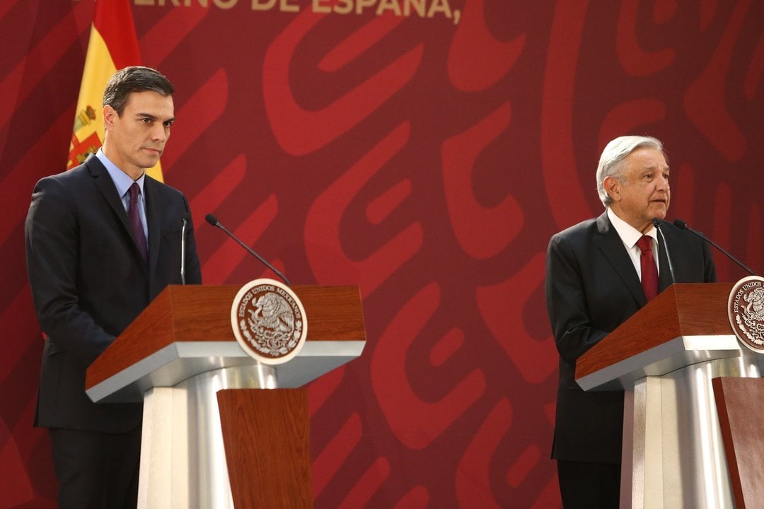 El presidente del Gobierno, Pedro Sánchez junto al presidente mexicano, Andrés Manuel López Obrador