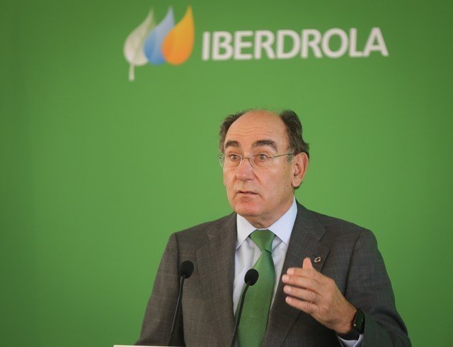 El presidente de Iberdrola, Ignacio Sánchez Galán, durante la inauguración de la planta fotovoltaica del Andévalo de Huelva.